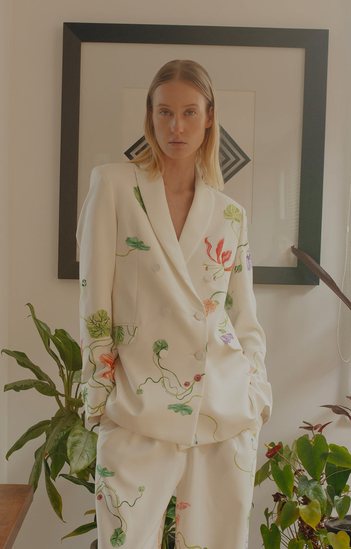 White Flora Tuxedo Jacket