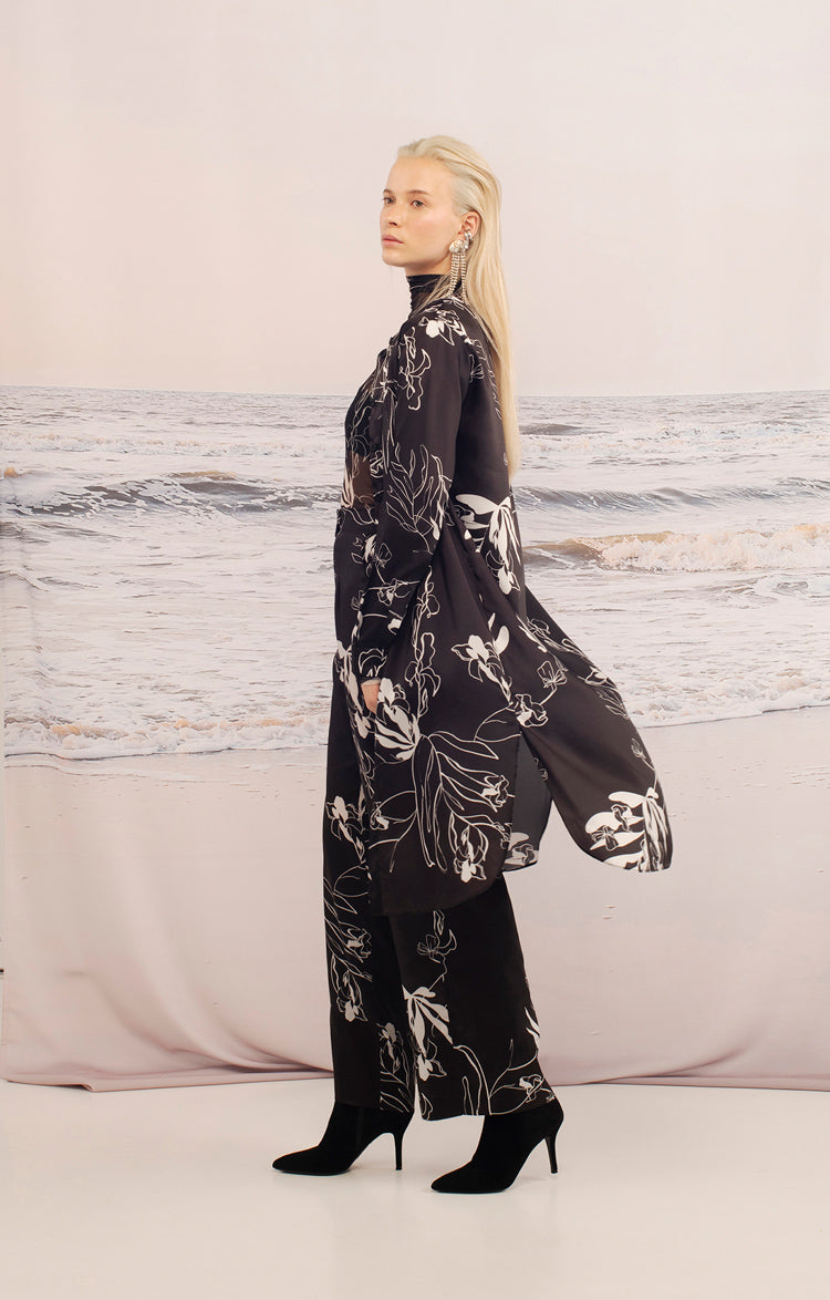 Black Flower Sea Long Shirt